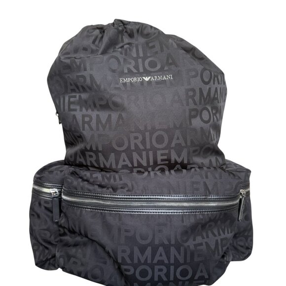 Emporio Armani Black Nylon oversized Drawstring Logo Backpack - Picture 6 of 16